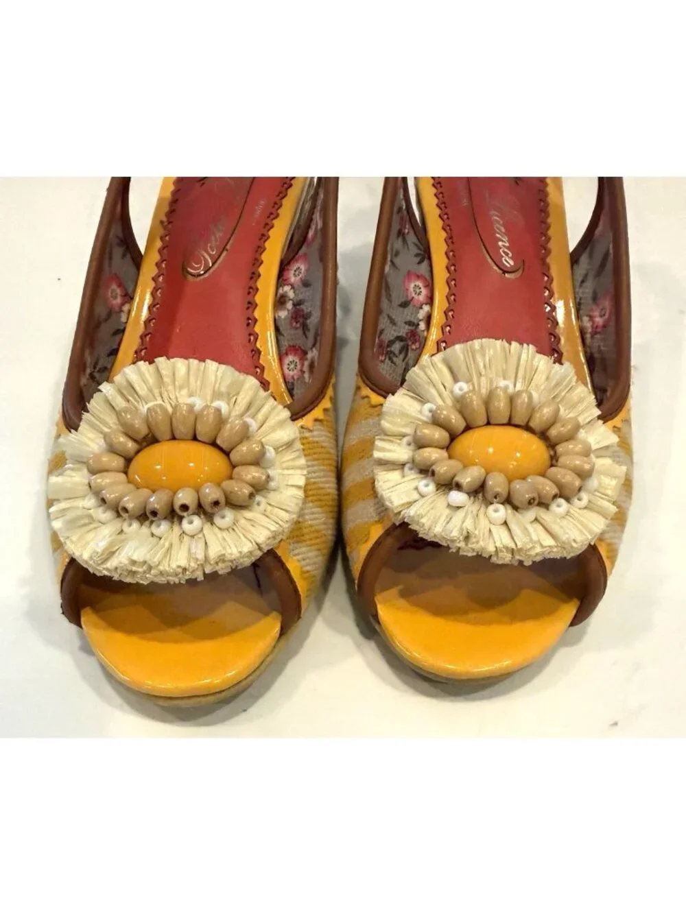 Poetic License Ava Sunshine Stripe Flower Wedge Slingback Sandals 36.5/ US 5-5.5